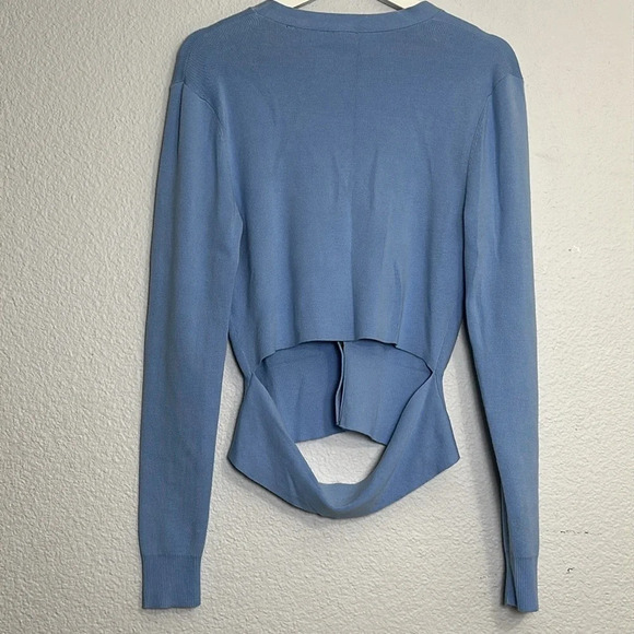 Cabi Blue Long Sleeve Cardigan Medium Button Cut-Out Back Sweater Preppy Work - Picture 3 of 10